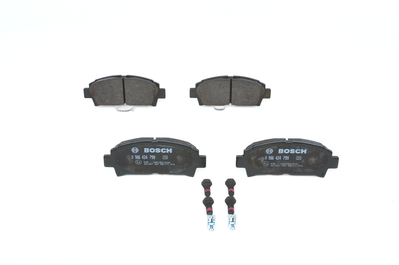 BOSCH | Bremsekloss-sett med akustisk slitasjevarsel, med montageanvisning, med antihyle blikk, med skruer 0 986 424 799 TOYOTA Carina E Hatchback (T19) 1996 billige på nett