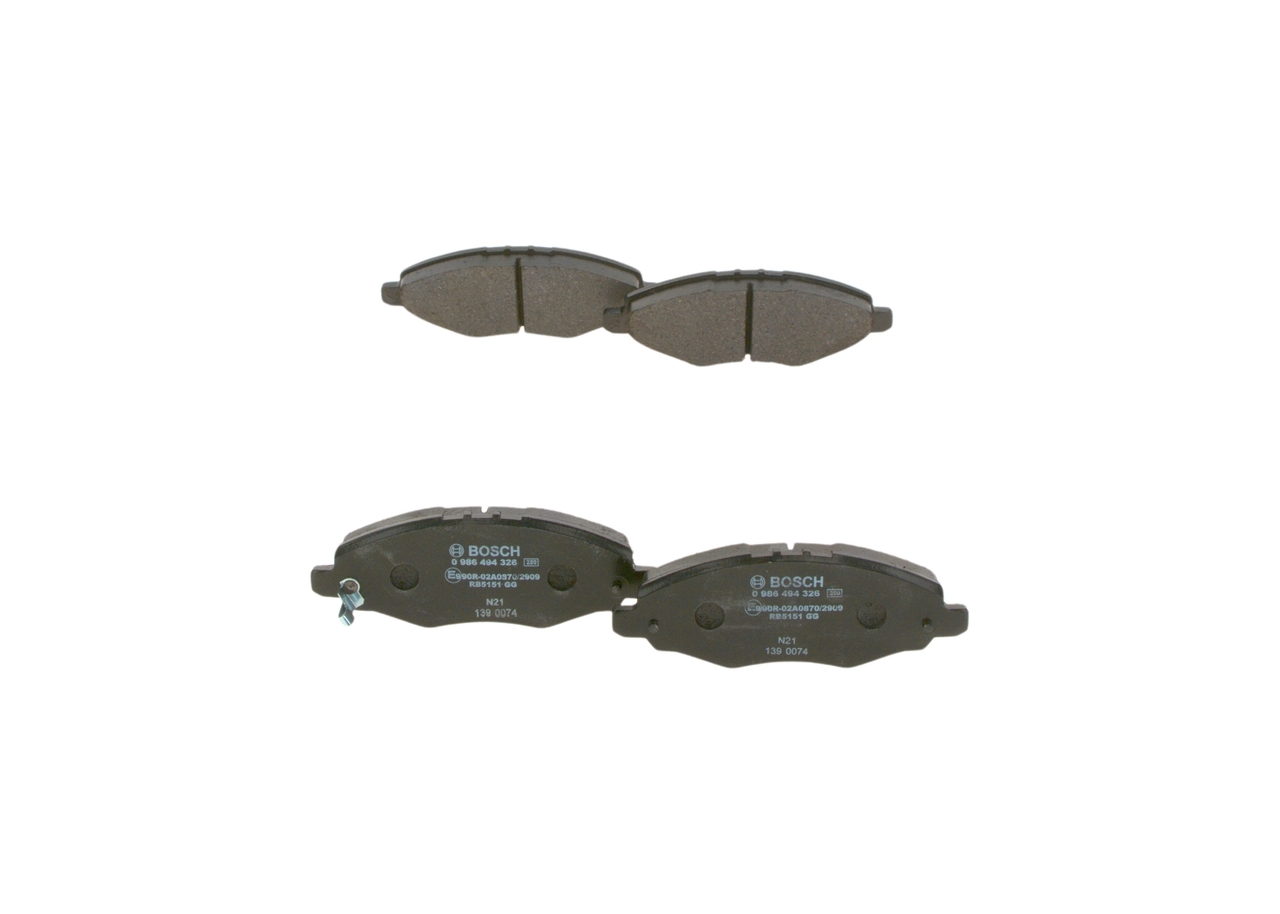 Juego de pastillas de freno 0 986 494 326 BOSCH TOYOTA Hilux VII Pick-up 2.5 D-4D (KUN15) 2006 88 cv