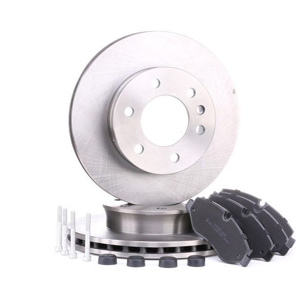 Bremsscheiben und -beläge 3405B0168 RIDEX 0084205020 Vorderachse, Bremsscheibenart: Belüftet, für Verschleißwarnanzeige vorbereitet, inkl. Verschleißwarnkontakt