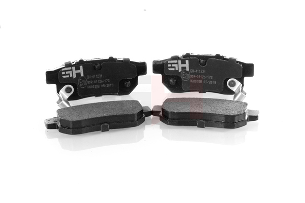 Bremsbeläge GH-411231 GH 5580057L50 mit akustischer Verschleißwarnung, mit Bremssattelschrauben, mit Zubehör