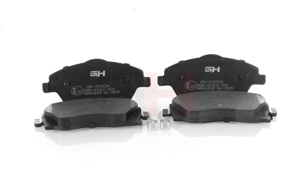 Bremsbeläge GH-413624 GH 93172261 mit akustischer Verschleißwarnung, mit Bremssattelschrauben, mit Zubehör