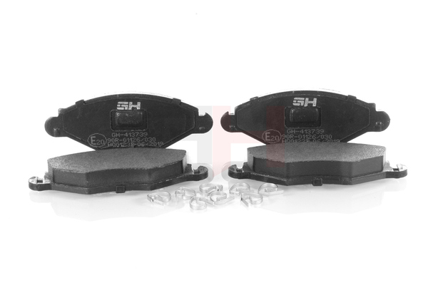 Bremsbeläge GH-413739 GH BPYK2648ZA9C nicht für Verschleißwarnanzeige vorbereitet, mit Bremssattelschrauben, mit Zubehör