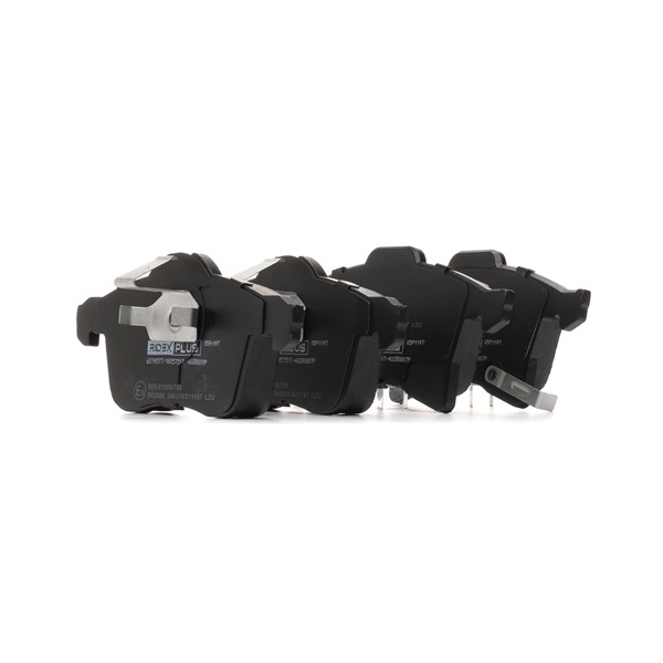 402B0007P RIDEX PLUS Disc brake pads with acoustic wear warning, Front Axle, with piston clip