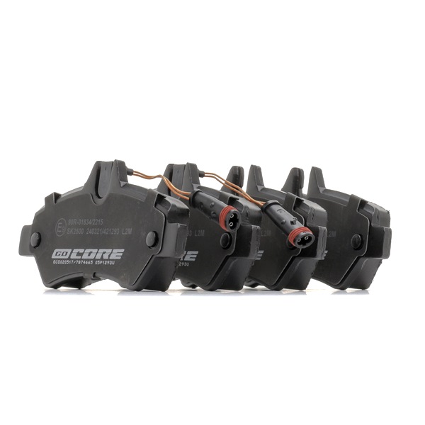Bremsbeläge GCD020517 goCORE 2E0698451H inkl. Verschleißwarnkontakt, mit Bremssattelschrauben, mit Zubehör