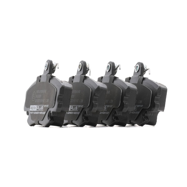 Bremsbeläge 402B1282P RIDEX PLUS 7701203797 nicht für Verschleißwarnanzeige vorbereitet, Vorderachse, mit Bremssattelschrauben