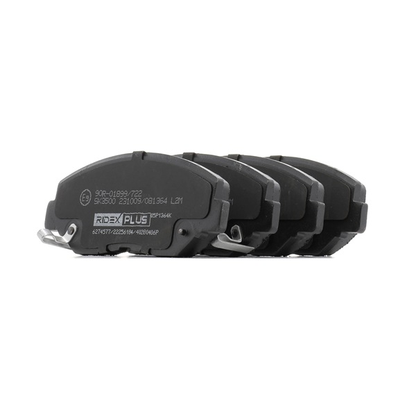 Bremsbeläge 402B0406P RIDEX PLUS 45022SCVA01 mit akustischer Verschleißwarnung, Vorderachse, mit Anti-Quietsch-Blech