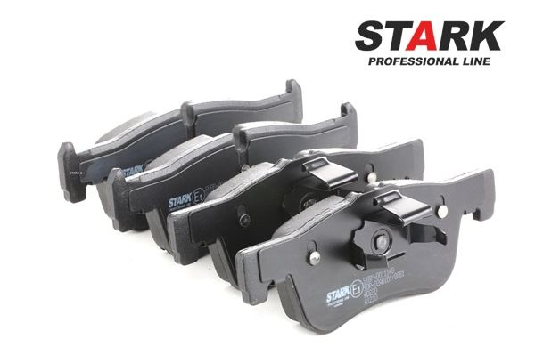 Bremsbeläge SKBP-0011148 STARK 6858910 für Verschleißwarnanzeige vorbereitet, Vorderachse, mit Anti-Quietsch-Blech, mit Kolbenclip