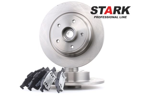 STARK | Discos y pastillas Eje trasero, Tipo disco de frenos: macizo, excl. contacto de avisador de desgaste, con juego cojinetes rueda, con anillo sensor ABS SKBK-1090123 RENAULT Laguna II Hatchback (BG) 2007 baratos online