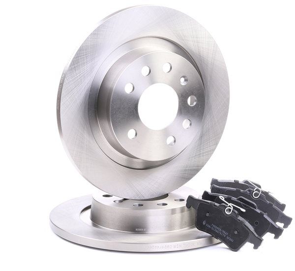 Bremsscheiben und -beläge 3405B0216 RIDEX BPYK2648ZA9C Hinterachse, Bremsscheibenart: voll, exkl. Verschleißwarnkontakt, mit Anti-Quietsch-Blech