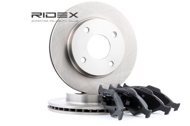 RIDEX | Dischi e pastiglie Assale anteriore, Tipo disco freno: ventilato, senza contatto segnalazione usura 3405B0098 FORD KA Hatchback (RB) 2000 economici online
