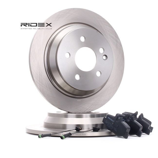 RIDEX | Kit Frenos Eje trasero, Tipo disco de frenos: macizo, con contacto avisador de desgaste, Chapa antichirridos, con tornillos pinza freno 3405B0033 FORD Transit Connect Mk1 Furgón 2017 baratos online